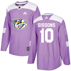 Nashville Predators Colton Sissons Official Purple Adidas Authentic Adult Fights Cancer Practice NHL Hockey Jersey
