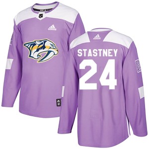 Nashville Predators Spencer Stastney Official Purple Adidas Authentic Adult Fights Cancer Practice NHL Hockey Jersey