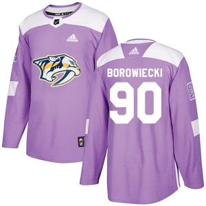 Nashville Predators Mark Borowiecki Official Purple Adidas Authentic Youth Fights Cancer Practice NHL Hockey Jersey