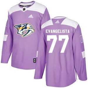 Nashville Predators Luke Evangelista Official Purple Adidas Authentic Youth Fights Cancer Practice NHL Hockey Jersey