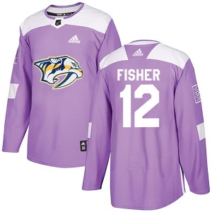 Nashville Predators Mike Fisher Official Purple Adidas Authentic Youth Fights Cancer Practice NHL Hockey Jersey