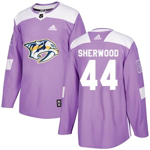 Nashville Predators Kiefer Sherwood Official Purple Adidas Authentic Youth Fights Cancer Practice NHL Hockey Jersey