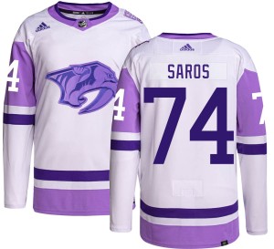 Nashville Predators Juuse Saros Official Adidas Authentic Youth Hockey Fights Cancer NHL Hockey Jersey