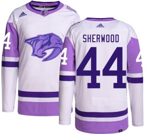 Nashville Predators Kiefer Sherwood Official Adidas Authentic Youth Hockey Fights Cancer NHL Hockey Jersey