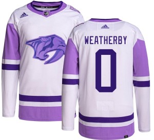 Nashville Predators Jasper Weatherby Official Adidas Authentic Youth Hockey Fights Cancer NHL Hockey Jersey