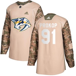 Nashville Predators Luke Prokop Official Camo Adidas Authentic Adult Veterans Day Practice NHL Hockey Jersey