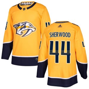 Nashville Predators Kiefer Sherwood Official Gold Adidas Authentic Adult Home NHL Hockey Jersey