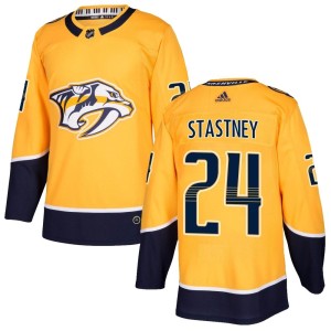 Nashville Predators Spencer Stastney Official Gold Adidas Authentic Adult Home NHL Hockey Jersey