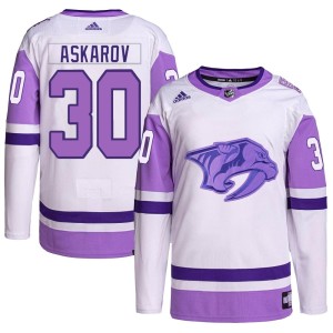 Nashville Predators Yaroslav Askarov Official White/Purple Adidas Authentic Youth Hockey Fights Cancer Primegreen NHL Hockey Jersey