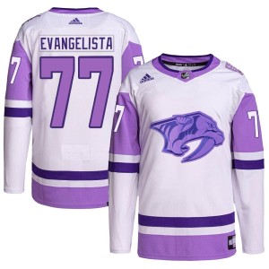 Nashville Predators Luke Evangelista Official White/Purple Adidas Authentic Youth Hockey Fights Cancer Primegreen NHL Hockey Jersey