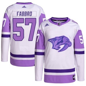 Nashville Predators Dante Fabbro Official White/Purple Adidas Authentic Youth Hockey Fights Cancer Primegreen NHL Hockey Jersey