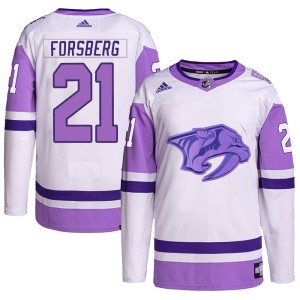 Nashville Predators Peter Forsberg Official White/Purple Adidas Authentic Youth Hockey Fights Cancer Primegreen NHL Hockey Jersey