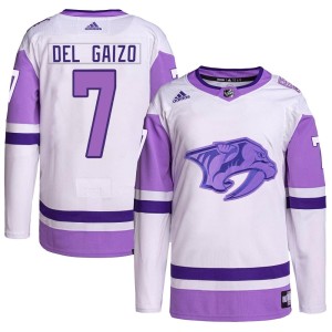 Nashville Predators Marc Del Gaizo Official White/Purple Adidas Authentic Youth Hockey Fights Cancer Primegreen NHL Hockey Jersey