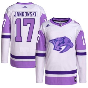 Nashville Predators Mark Jankowski Official White/Purple Adidas Authentic Youth Hockey Fights Cancer Primegreen NHL Hockey Jersey
