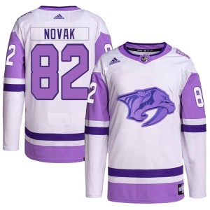 Nashville Predators Tommy Novak Official White/Purple Adidas Authentic Youth Hockey Fights Cancer Primegreen NHL Hockey Jersey