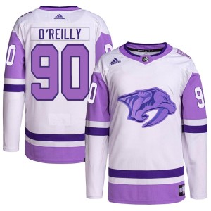 Nashville Predators Ryan O'Reilly Official White/Purple Adidas Authentic Youth Hockey Fights Cancer Primegreen NHL Hockey Jersey