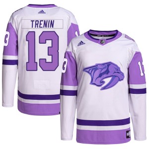 Nashville Predators Yakov Trenin Official White/Purple Adidas Authentic Youth Hockey Fights Cancer Primegreen NHL Hockey Jersey
